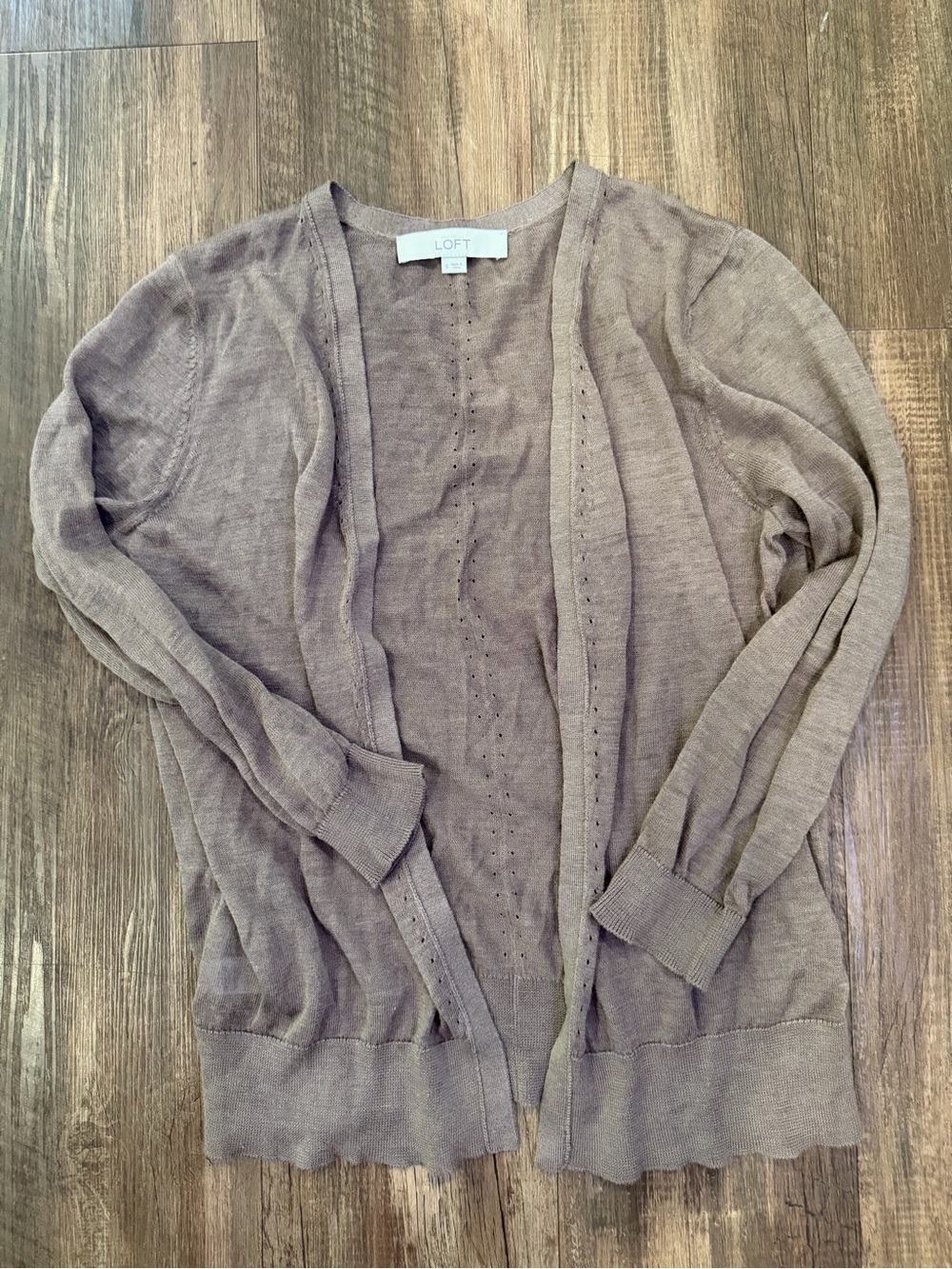 LOFT Open-Front Taupe Knit Cardigan